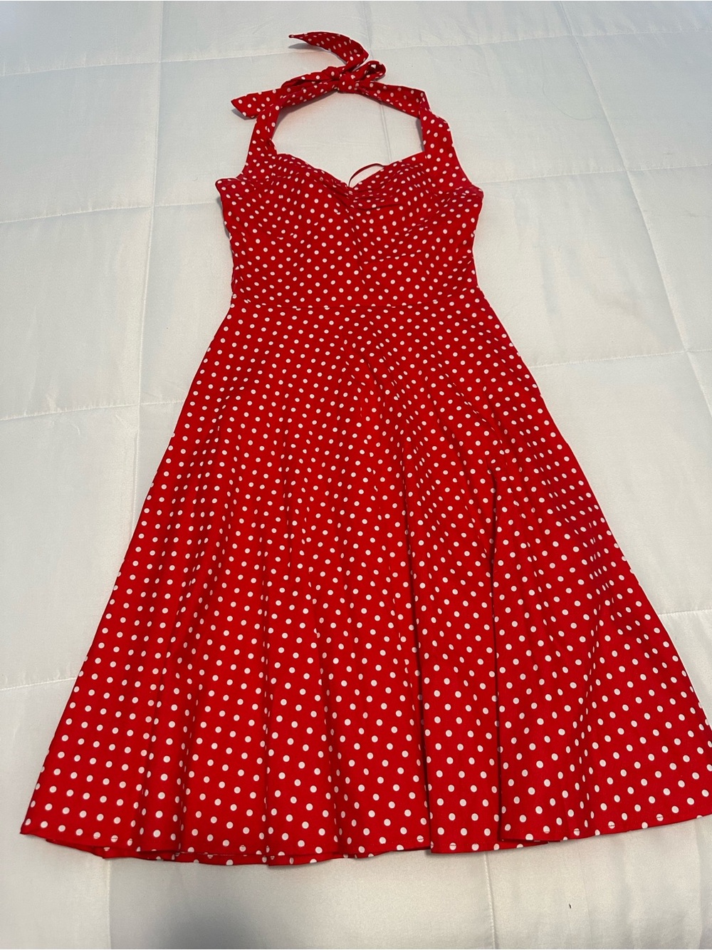 Amazon Essentials Red Polka Dot Halter Midi Dress